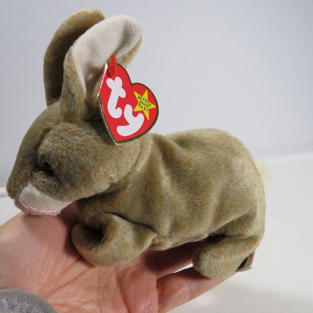 "Nibbly" plush rabbit ty beanie baby bunny with fabric whiskers 5" tall